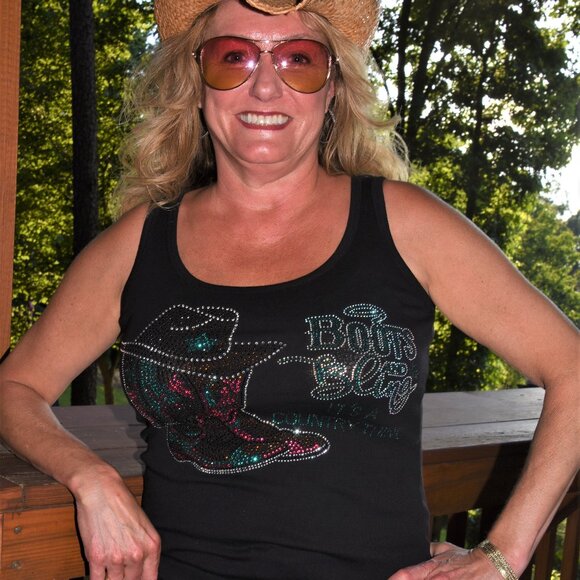 Boots & Bling rhinestone sleeveless tank XS S M L XL XXL 1X 2X 3X … - Picture 1 of 8